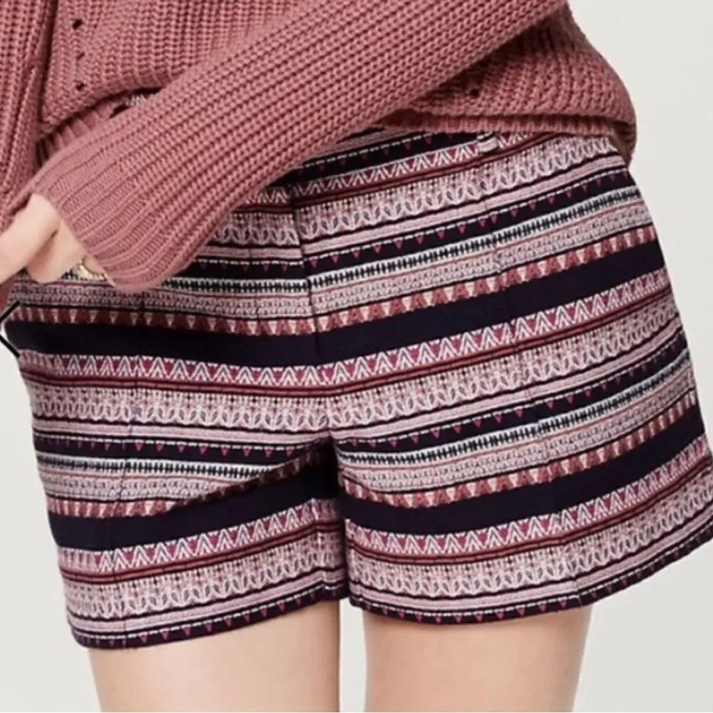Ann Taylor Loft Navy & Pink Boho Textured Striped Riviera Shorts